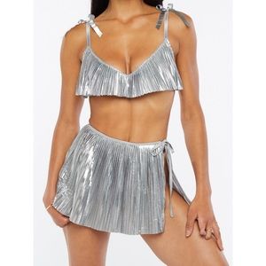 Savage X Fenty Pleated Lamé Skirt with Tie